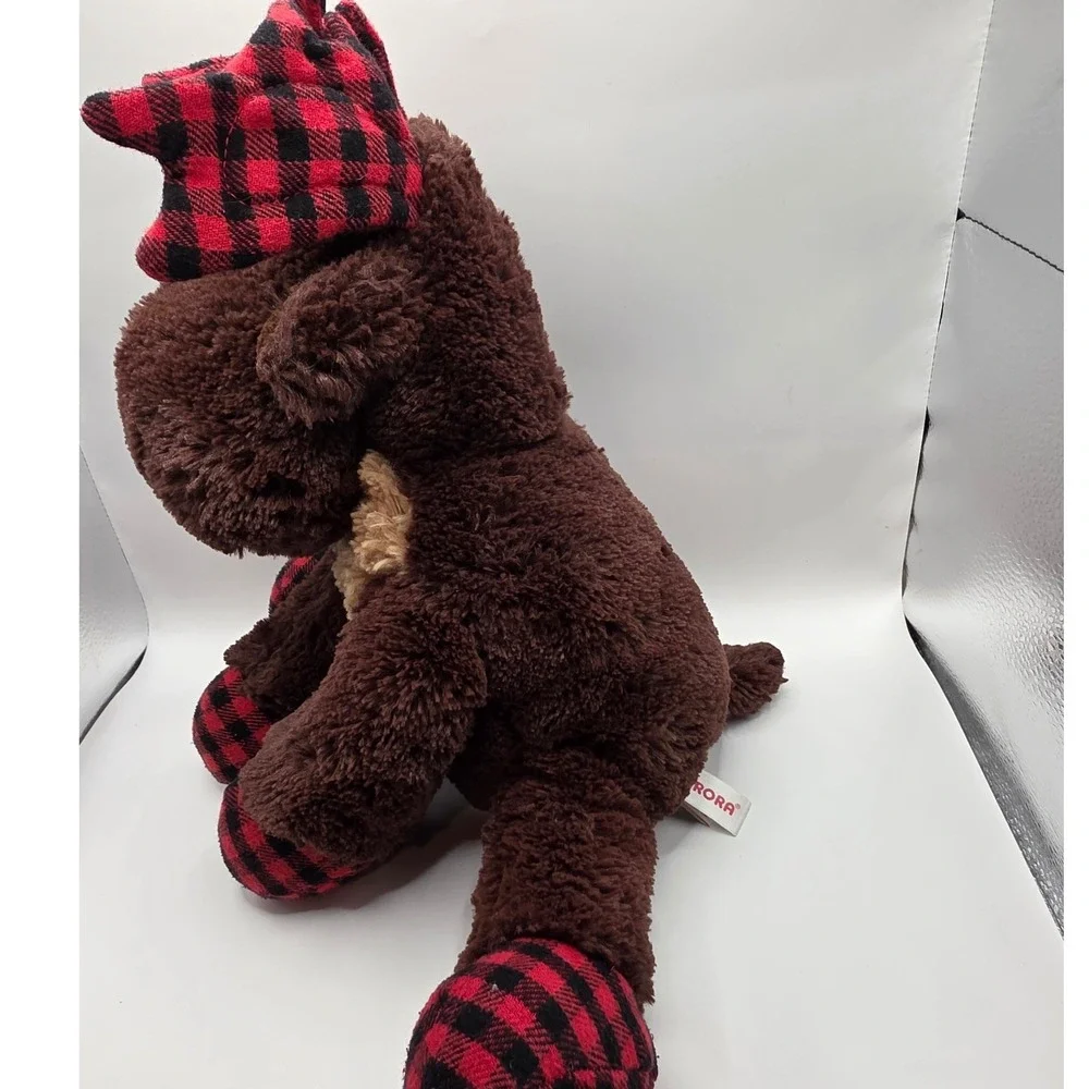 Aurora Plush Moose Brown Buffalo Plaid Antlers 11x12